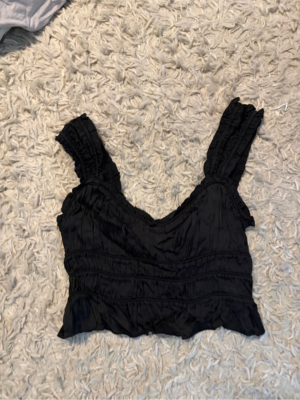 Astr Black Ruffled Cropped Camisole Tank